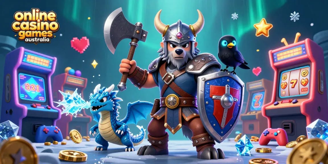 Experience thrilling online casino games in Australia with a vibrant Viking-inspired scene!