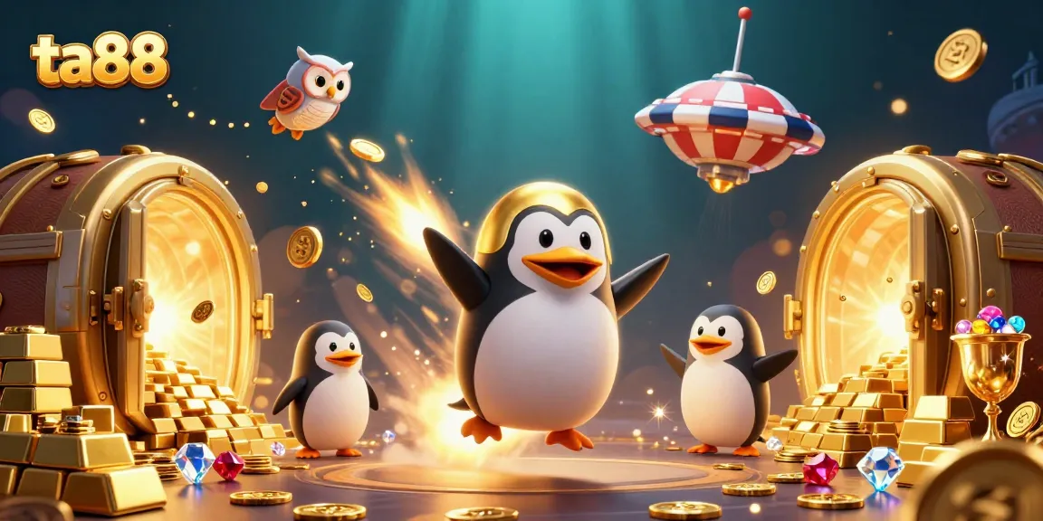 Experience thrilling wins with ta88's dynamic casino adventure featuring a golden penguin in space.